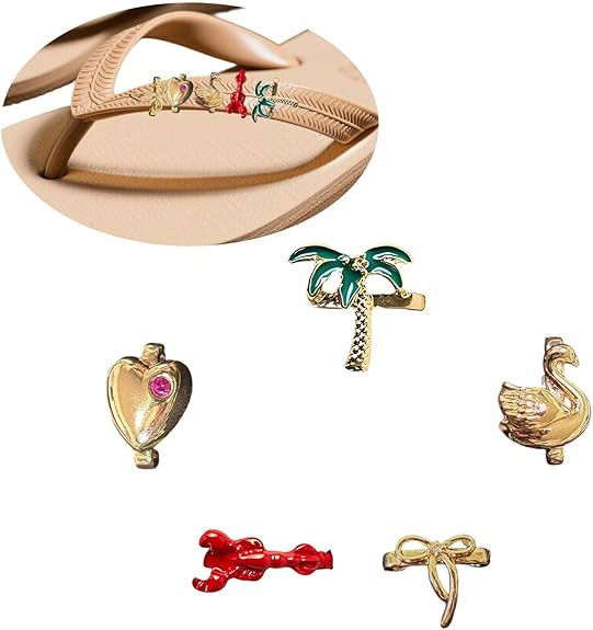 5pcs Gold Sandal Charms for Slim Flip Flops Strap Cute Beachy Coconut Palm Heart Shoe Jewelry Cha... | Amazon (US)