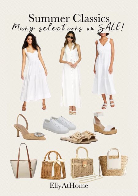 Dress up, dress down. Classic white summer dresses, shoes, sandals, white sneakers, straw handbags, totes. Many selections on sale. Summer outfit, date night. Free shipping. Macy’s, Nordstrom, Nordstrom Rack, Amazon fashion. #ltkover40

#LTKStyleTip #LTKShoeCrush #LTKItBag