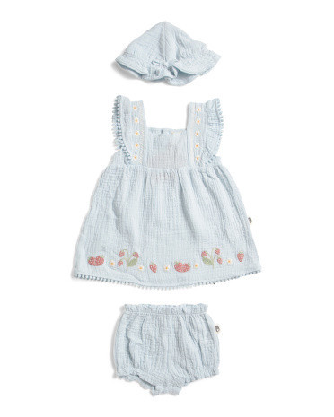 Newborn Girls 2pc Strawberry Border Dress Set With Hat | TJ Maxx