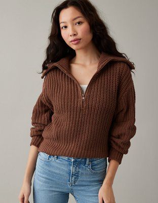 AE Quarter-Zip Collared Sweater | American Eagle Outfitters (US & CA)