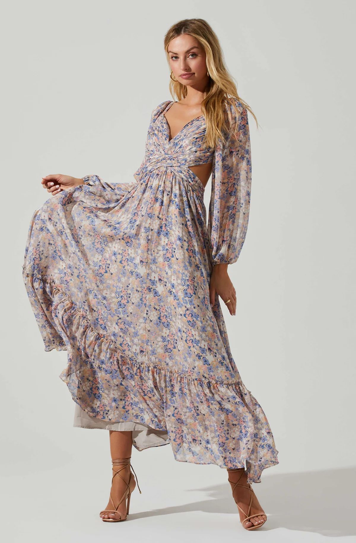 Kammy Floral Open Back Strappy Long Sleeve Midi Dress | ASTR The Label (US)