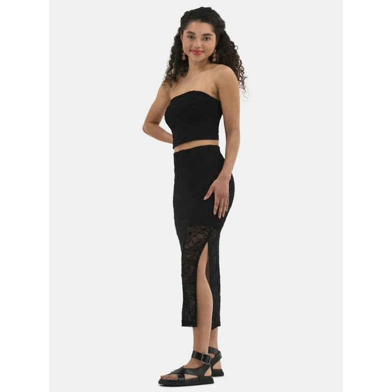 No Boundaries Lace Tube Top and Midi Skirt Set, 2-Piece, Women's | Walmart (US)