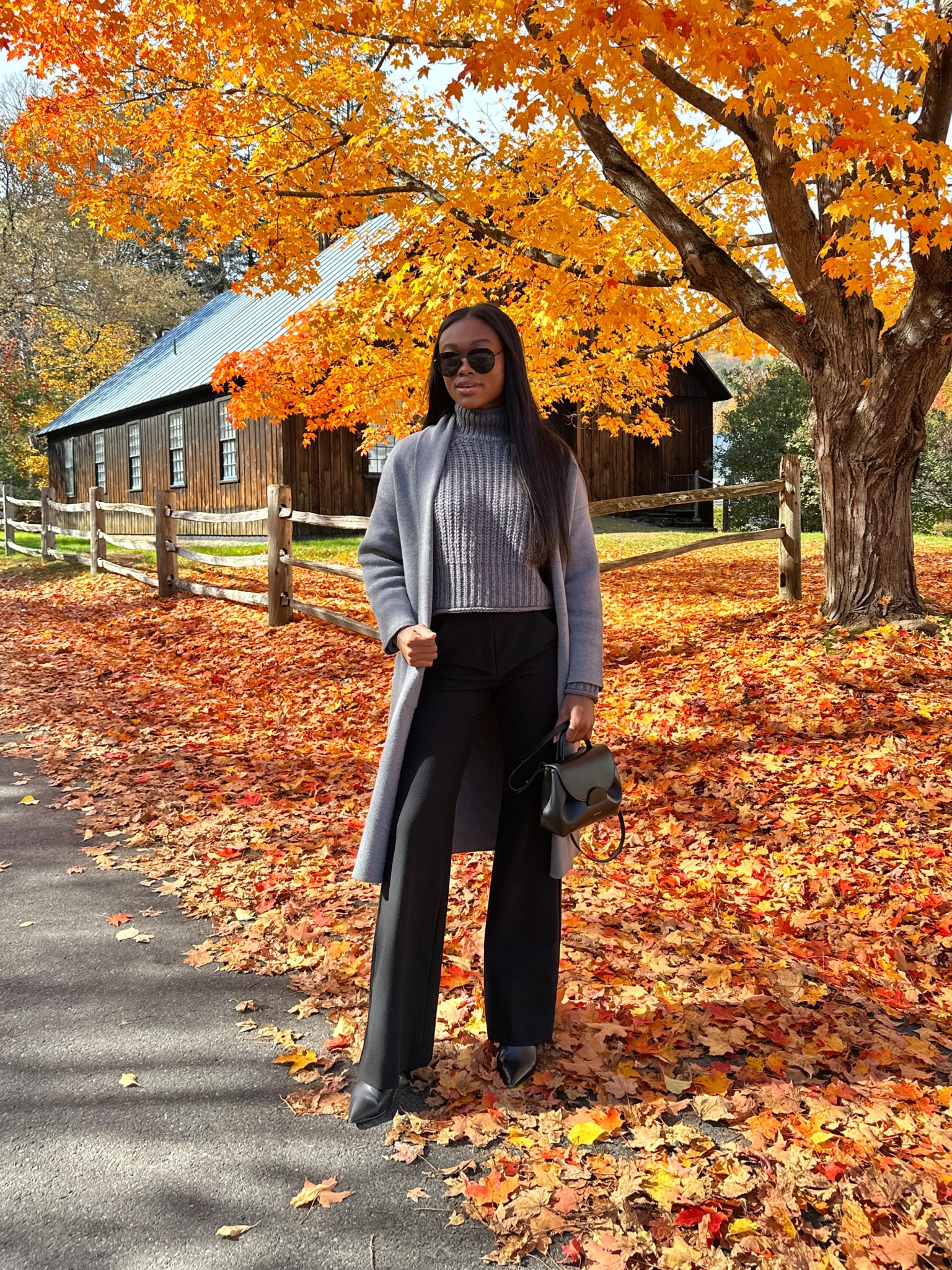 Vermont outfit, winter outfit, fall style, grey sweater, chunky knit sweater, grey coat, coatigan, black trousers, flare pants 

#LTKunder100 #LTKSeasonal #LTKworkwear