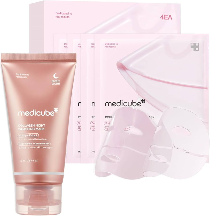 Medicube All Day Glass Glow Skin Duo: Collagen Overnight Wrapping Peel Off Facial Mask Pack and S... | Amazon (US)