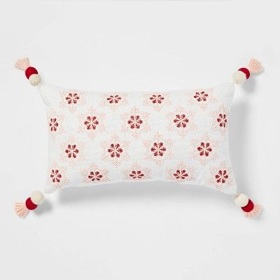 Oversized Snowflake Embroidered Lumbar Christmas Throw Pillow Ivory - Threshold&#8482; | Target