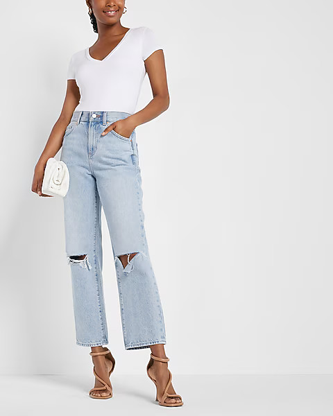 Fitted Double Layer V-Neck Tee | Express