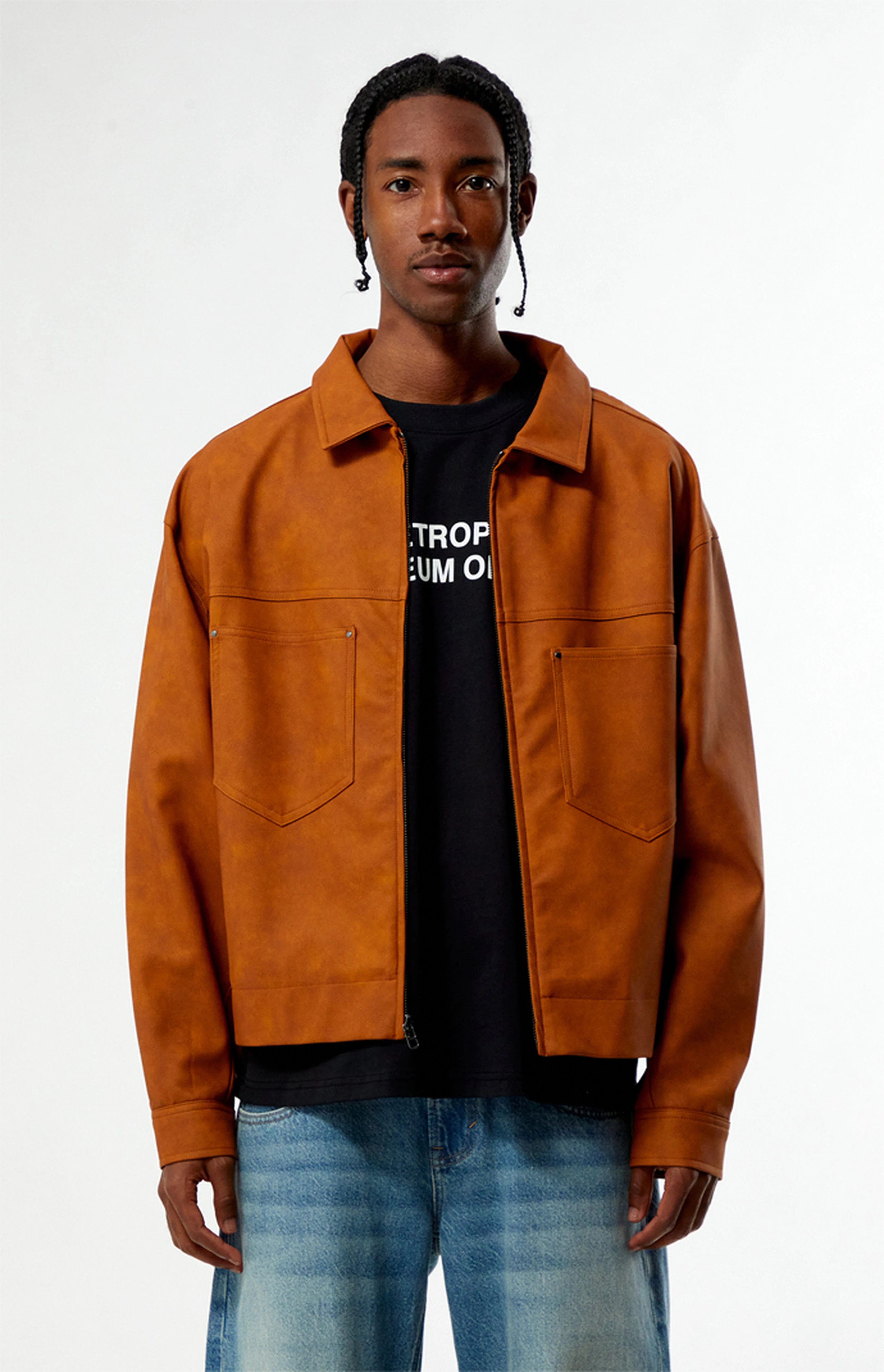 Pacsun Tan Faux Leather Billie Gas Jacket | PacSun