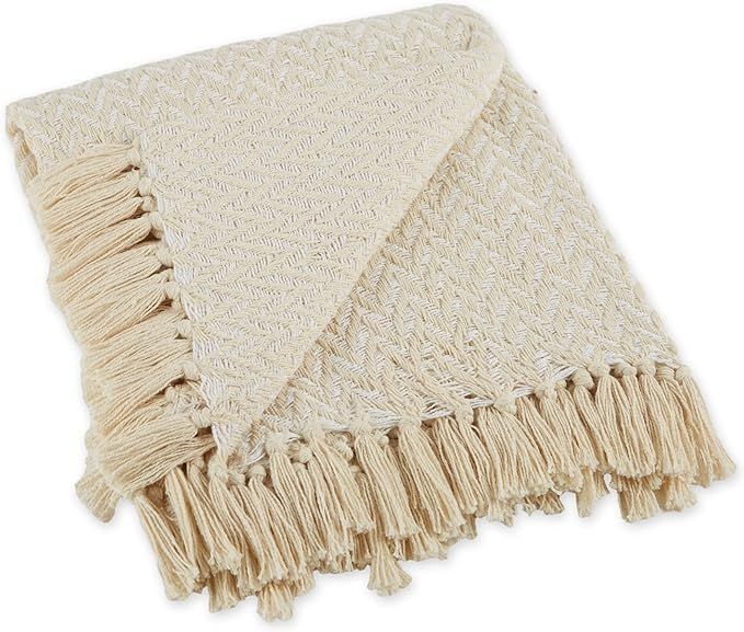DII Modern Zig Zag Throw Blanket Woven Cotton, Hand-Knotted 2.5" Fringe, 50x60, Natural | Amazon (US)