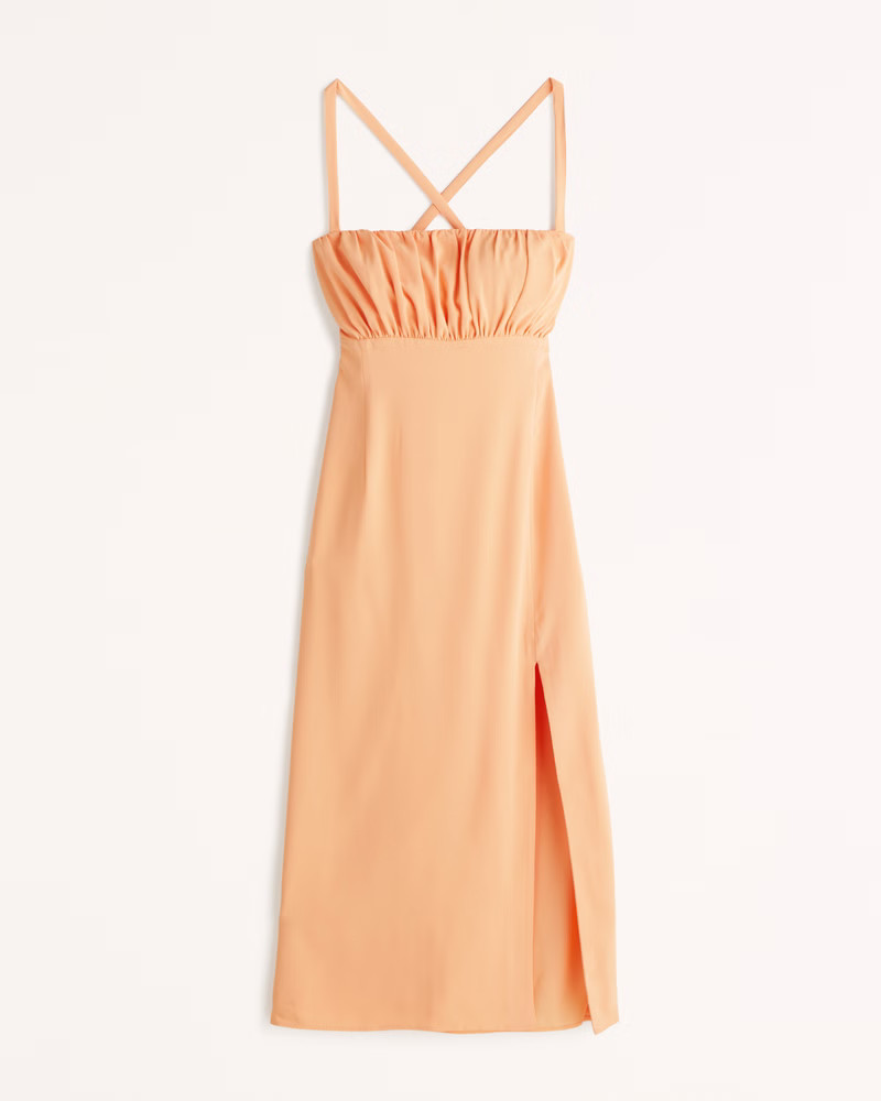 Women's Ruched Midi Dress | Women's New Arrivals | Abercrombie.com | Abercrombie & Fitch (US)