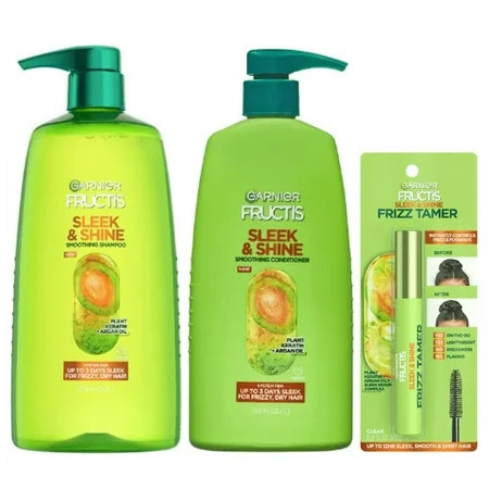 Garnier Fructis Sleek & Shine Smoothing Shampoo Conditioner & Styling Gel Set with Plant Keratin 33.8 fl oz | Walmart (US)