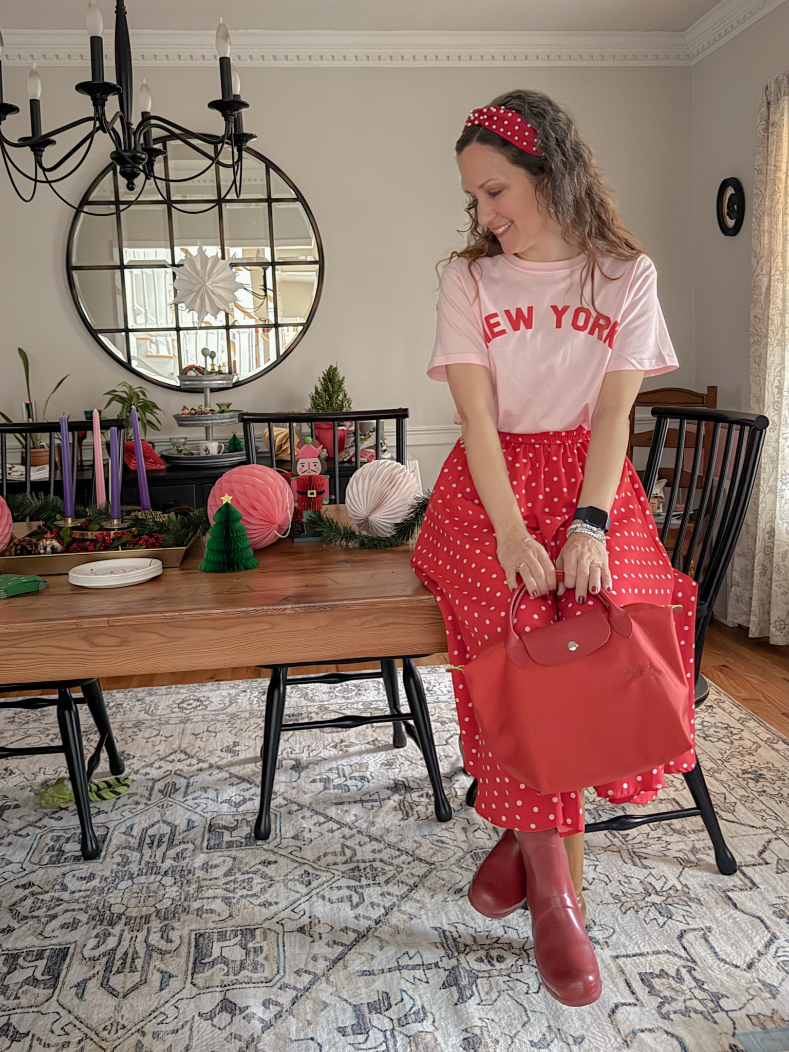 Cheerful holiday outfit that works through Valentine’s Day 🎀❣️ Added a bunch of honeycomb decor pieces to my dining table and loving it 🥰 

#LTKHoliday #LTKOver40 #LTKSeasonal