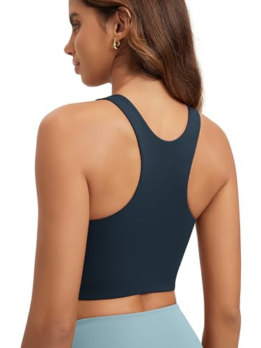 ODODOS Racerback Tank Bra for Women High Neck Non Padded Medium Support Sports Bra Workout Yoga Crop Tops, Deep Navy, Medium | Amazon (US)