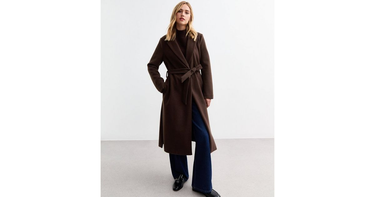 Dark Brown Tailored Unlined Longline Belted Coat  | New Look | New Look (UK)