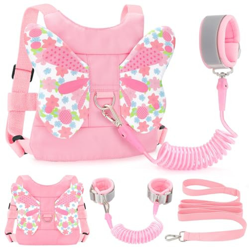 Toddler Leash Anti Lost Wrist Link, Butterfly Kids Safety Harness with 49 Steel Wires for Girls, Walking Wristband Belt for Baby Travel Outdoor Airport Mall Zoo | Amazon (US)
