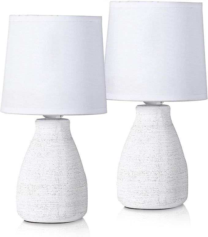 2-Pack BRUBAKER Small Table or Bedside Lamps - 11 Inches - White - Scandinavian Cottage Style - C... | Amazon (US)