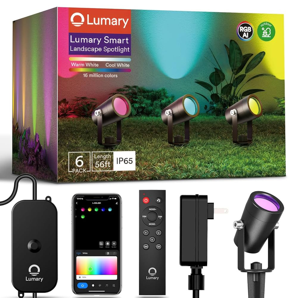 Lumary 56FT Smart Landscape Lights Gen2, 6 Pack RGBAIWW Color Changing Spotlights Low Voltage, Ou... | Amazon (US)