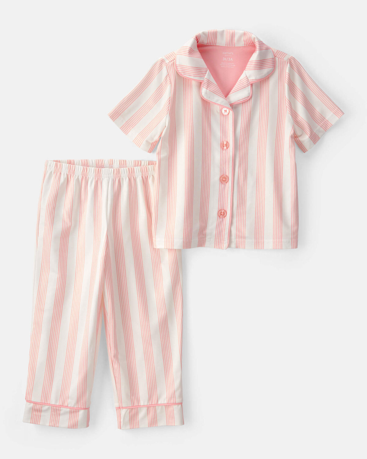 Toddler Girl Striped Loose Fit 2-Piece Pajama Set - Pink/Ivory | Carter's Inc