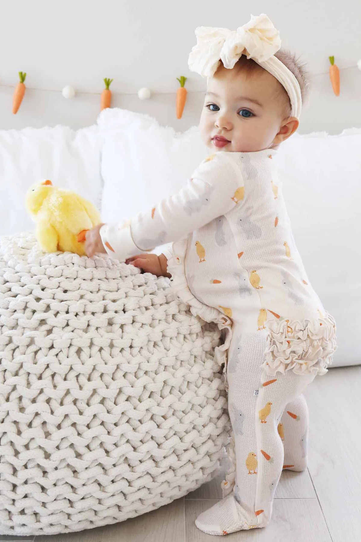 Sweet Peep Bamboo Waffle Ruffle Zipper Footie | Caden Lane