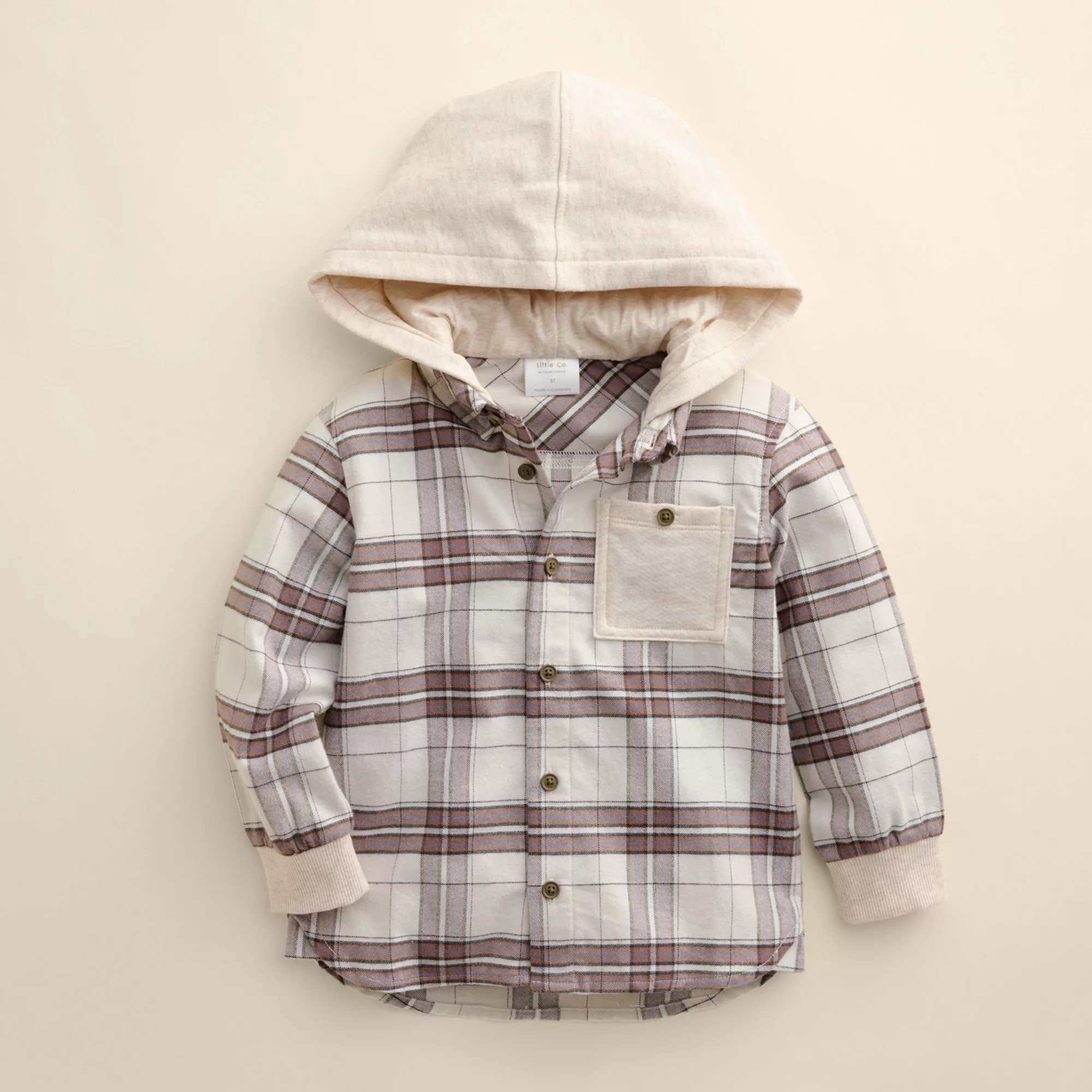 Baby & Toddler Little Co. by Lauren Conrad Organic Flannel Hooded Overshirt, Toddler Girl's, Size: 3 Months, Ivory Brown Plaid | Kohl's