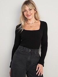 Fitted Cropped Square-Neck Rib-Knit Sweater for Women | Old Navy (US)