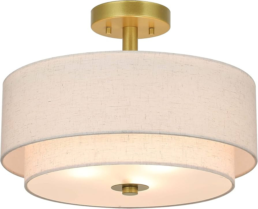 XiNBEi Lighting 3 Light Semi Flush Mount Light, Close to Ceiling Light Fixture with Fabric Shade ... | Amazon (CA)