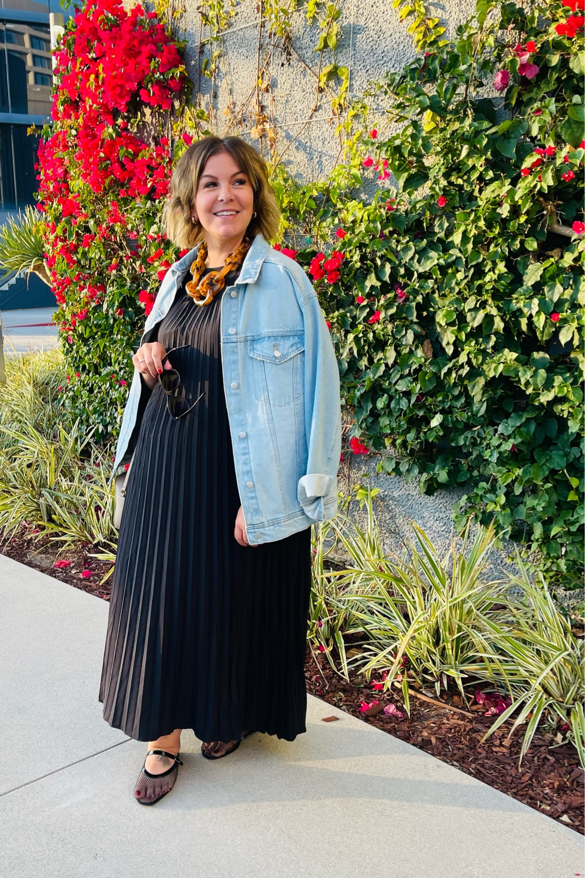 Another Amazon dress I wore on my trip to LA! This one is super flowy so I sized down to a size large. I also own this in ivory! Wore my Target denim jacket (XL)  to keep the chill off and Target mesh ballet flats. Going to see if I can find some similar necklaces - this one is TJ Maxx. 

#LTKMidsize #LTKFindsUnder50 #LTKOver40