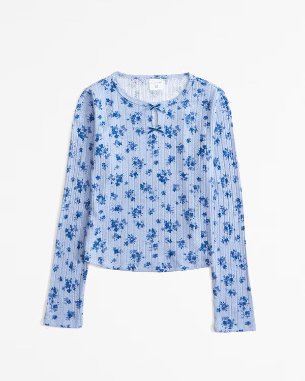 long-sleeve pointelle bow tee | Abercrombie & Fitch (US)
