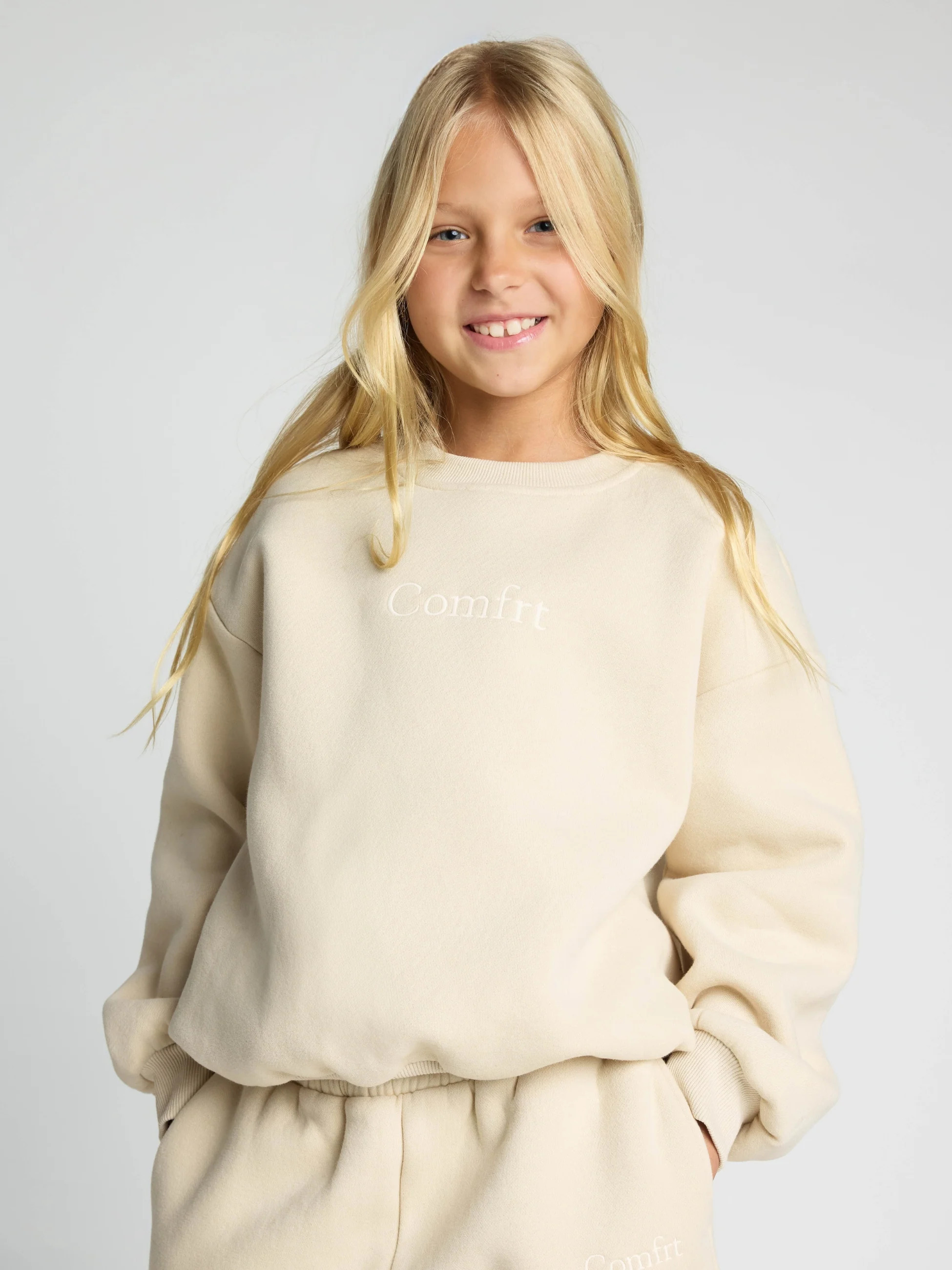 Comfrt Signature Kids Crew Sweatshirt | Bone | Ivory | Oversized | S | Small | Comfrt