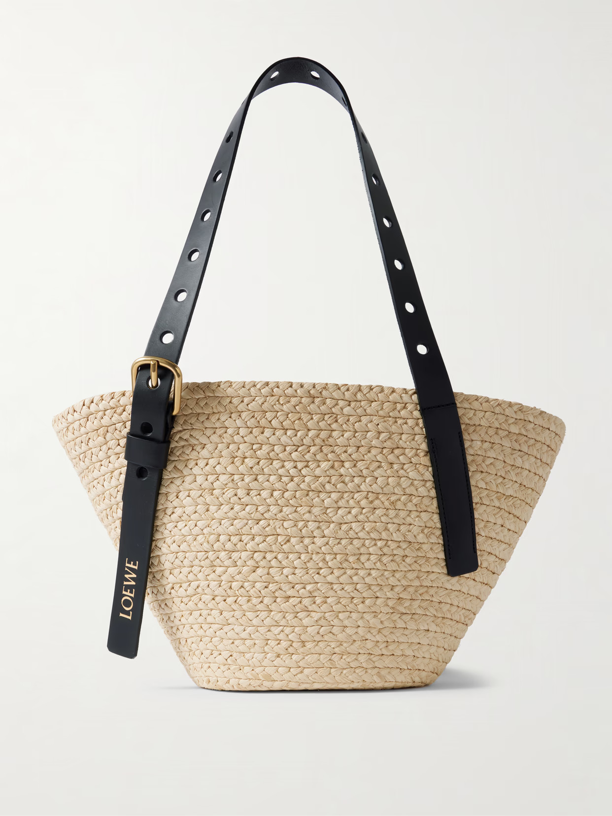 LOEWE - + Paula's Ibiza Punch Hole Small Leather-trimmed Raffia Tote - Neutrals | NET-A-PORTER (US)