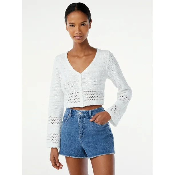 Scoop Women's Crochet Crop Sweater - Walmart.com | Walmart (US)