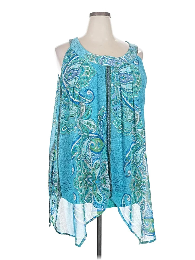 Roz & Ali 100% Polyester Blue Sleeveless Blouse Size 3X - 50% off | ThredUp (US)