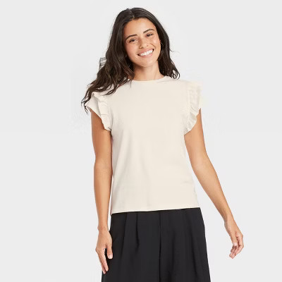 Women's Flutter Short Sleeve Ruffle T-Shirt - A New Day™ | Target