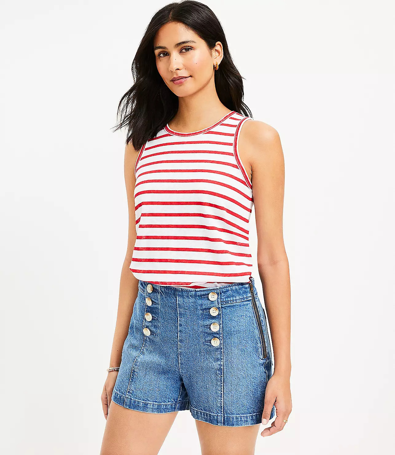 Stripe Linen Blend Racerback Tank Top | LOFT