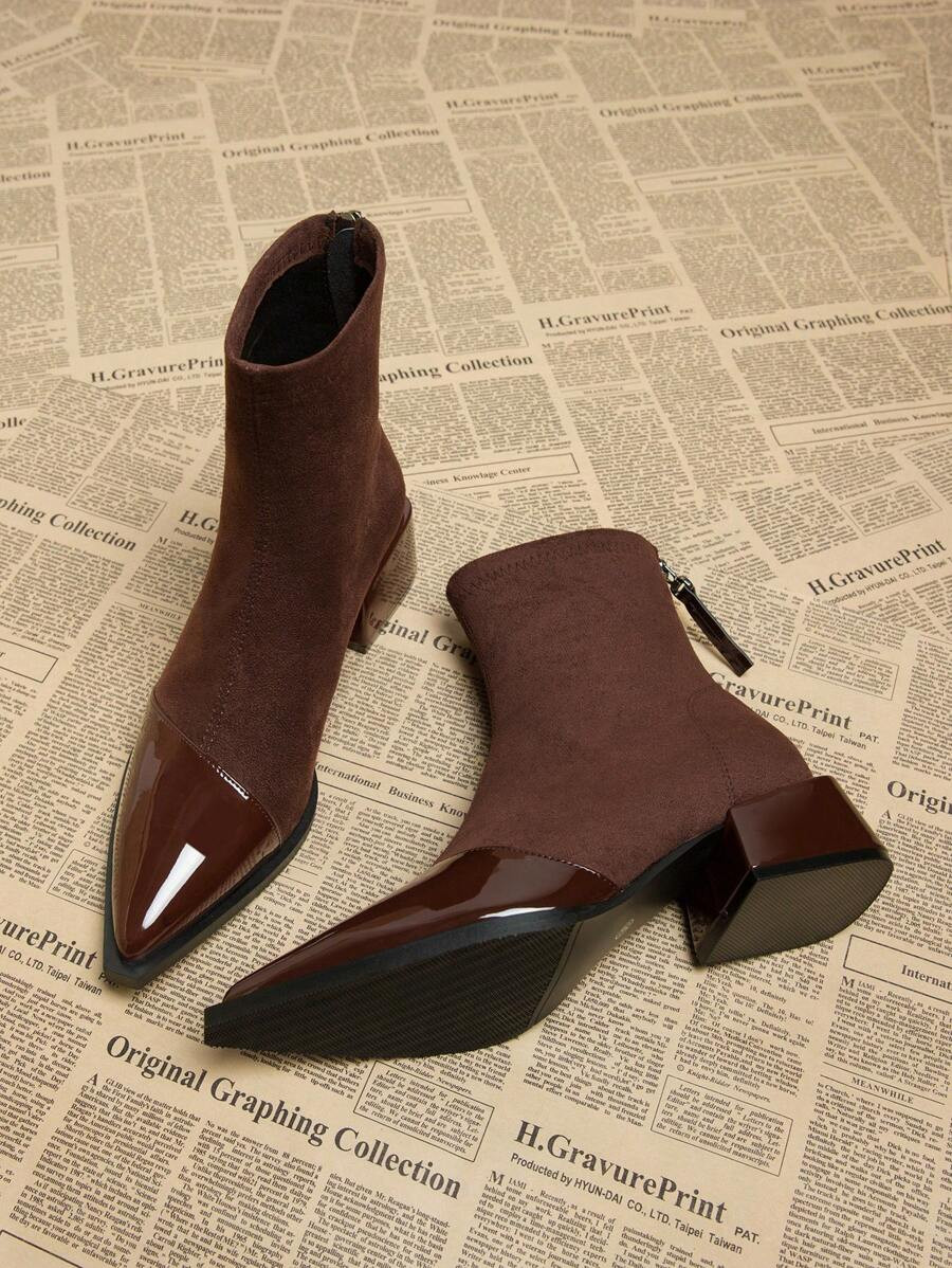 2025 Autumn New Elegant Minimalist Burgundy Boots, Chunky Low Heel Pointed Toe Shoes, Versatile A... | SHEIN