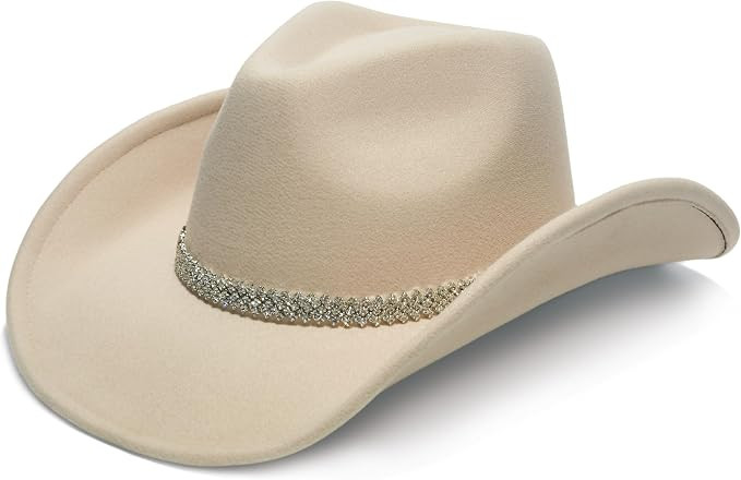 Faux Suede Felt Western Cowboy Hat for Women or Men, Wide Brim, Rivet Strap | Amazon (US)