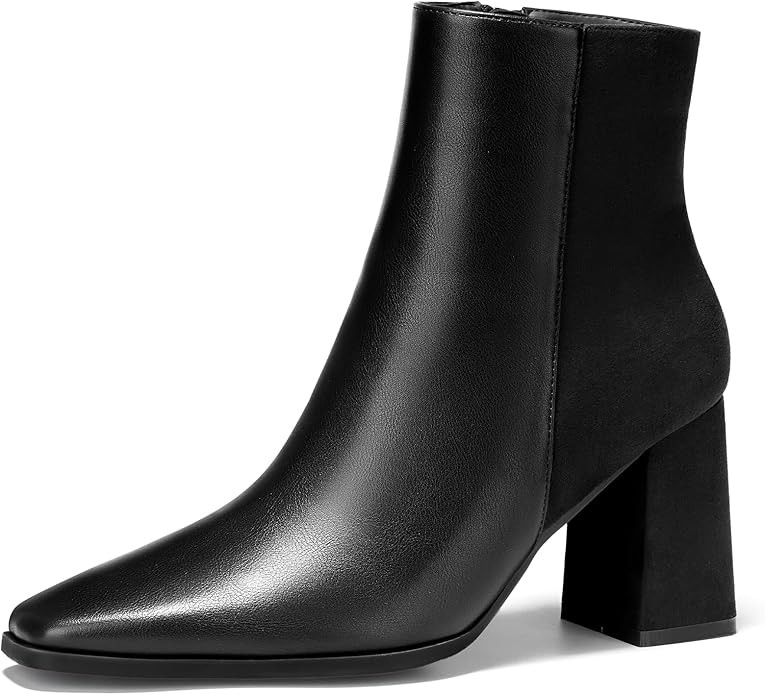 ALICEPUB Women's Ankle Boots Chunky Heel Boots Leather & Suede Booties for Women Fall Short Boots... | Amazon (US)