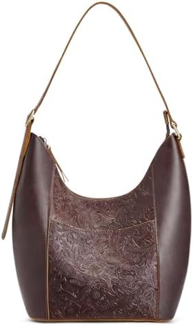 S-ZONE Leather Shoulder Bag for Women Hobo Bag Top Handle Handbag Satchel Purse Rose Pattern | Amazon (US)