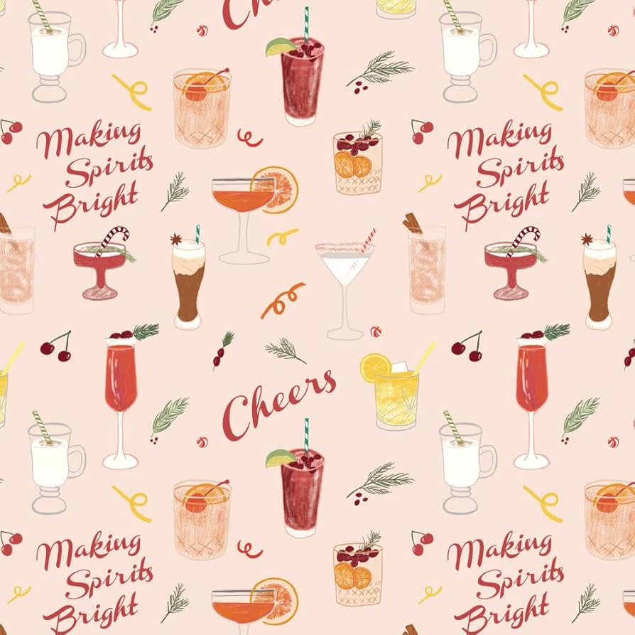 Cocktails Holiday Gift Wrap Paper - Six Flat Folded Sheets 19.5x27 Inches | Amazon (US)