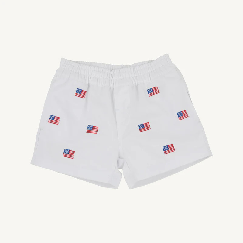 Critter Sheffield Shorts - Worth Avenue White with American Flags | The Beaufort Bonnet Company