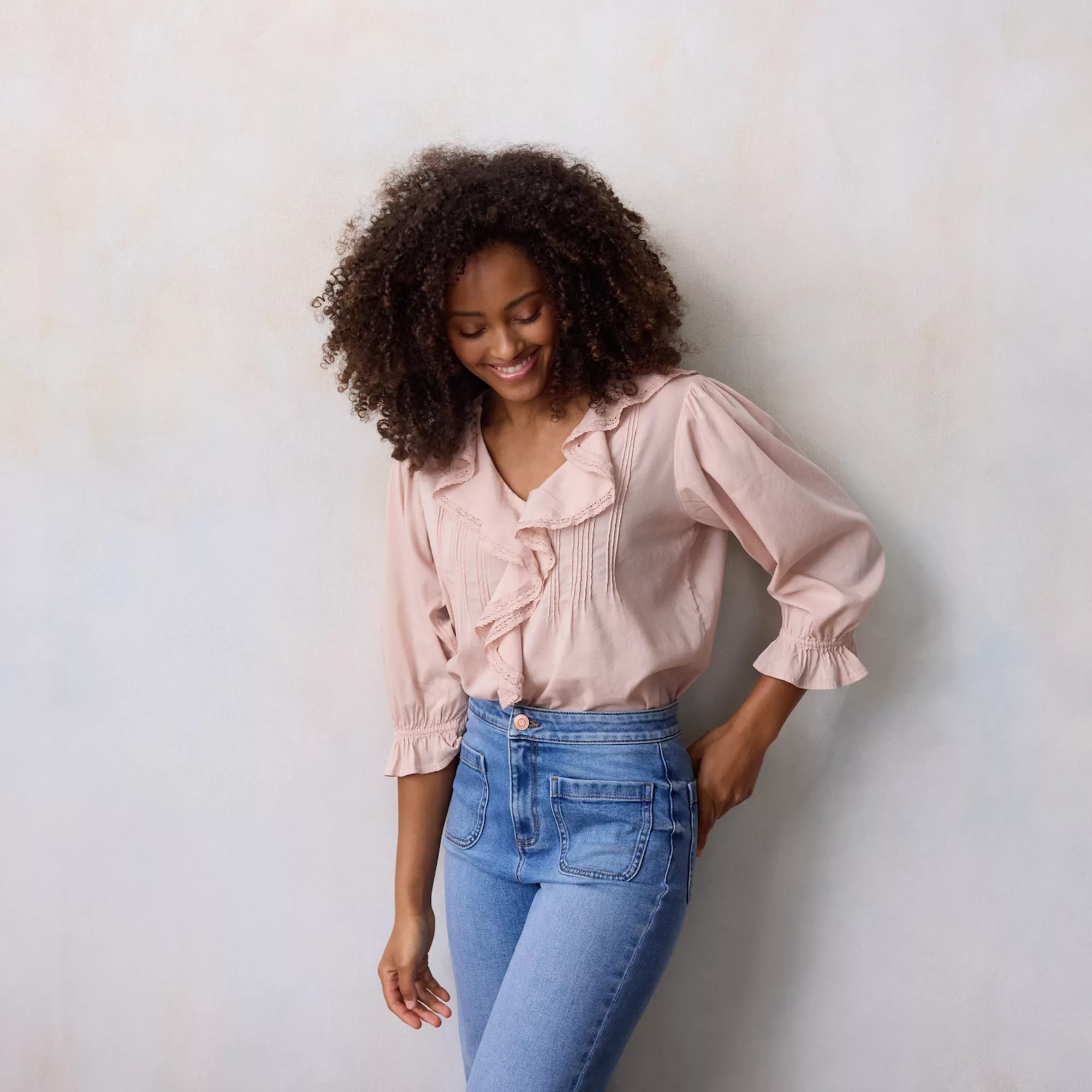 Women's LC Lauren Conrad Ruffle Front Blouse with Tucks | Kohl's