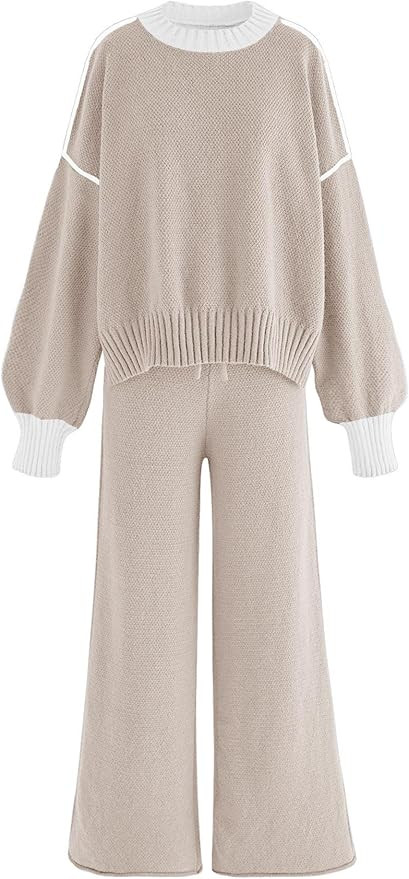 Disamer Women Knitted Outfits High Neck Sweater Wide Leg Pant Set 2 Pieces Long Sleeve Pullover S... | Amazon (US)