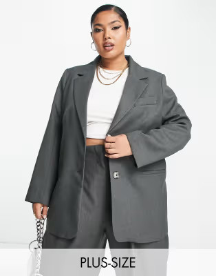 River Island Plus structured dad blazer in gray - part of a set | ASOS | ASOS (Global)