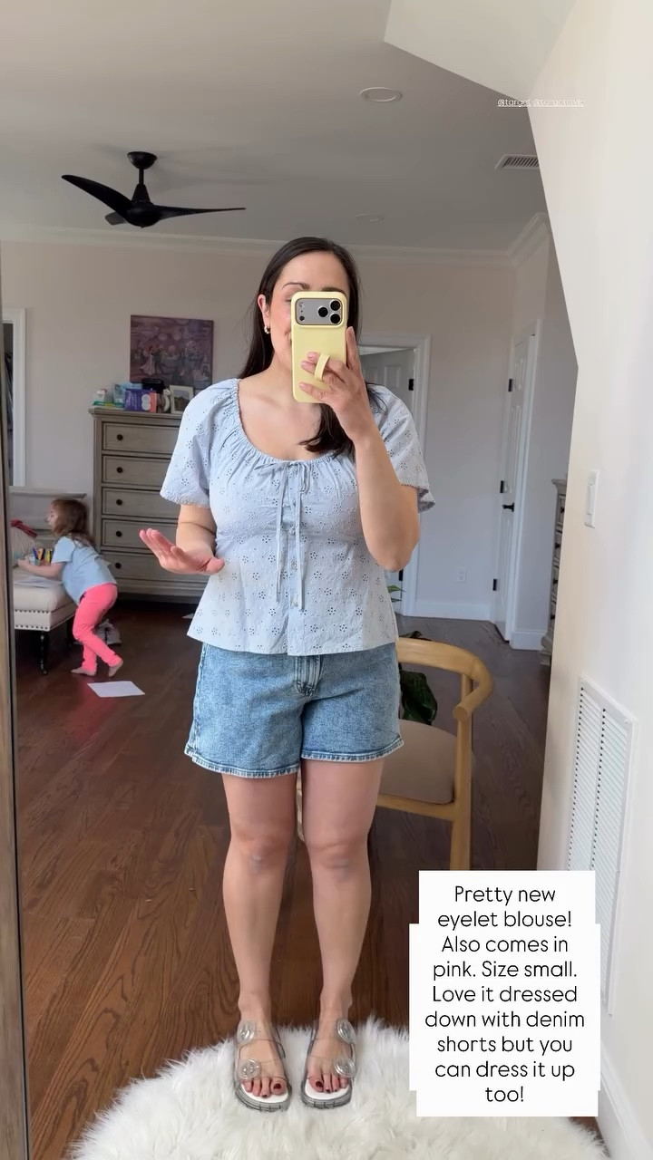 Pretty new eyelet blouse! Also comes in pink. Size small. Love it dressed down with denim shorts but you can dress it up too! @target @targetstyle