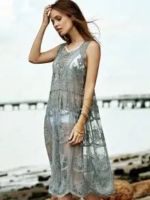Lace Square Neck Sleeveless Dress | ZAFUL (Global)