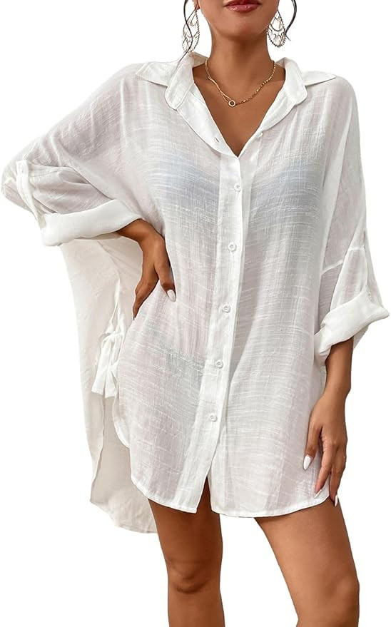 Bsubseach Women 2024 Swimsuit Cover Up Split Tie Beach Shirt Blouse | Amazon (US)