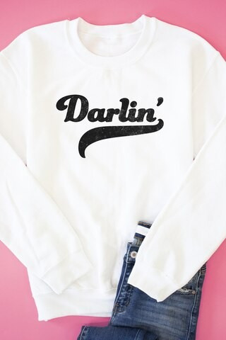 Darlin' White Graphic Sweatshirt | The Pink Lily Boutique