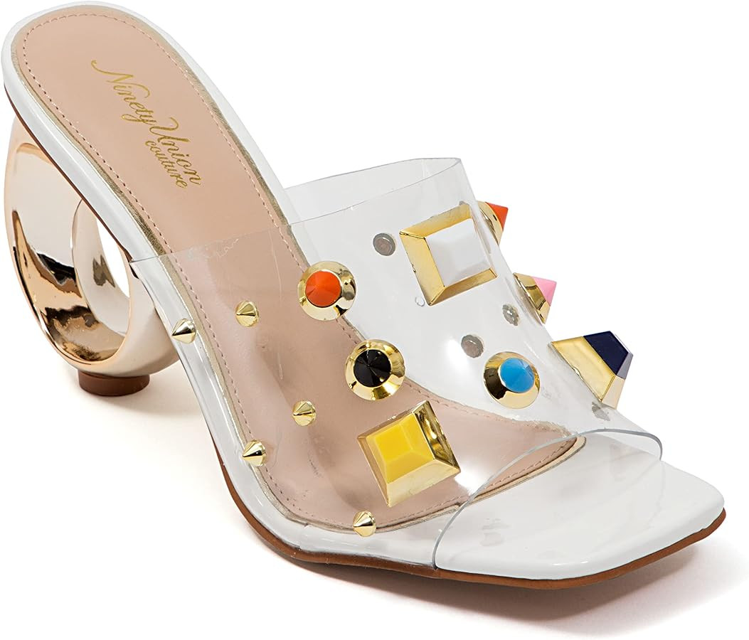 Vegas Lucite Multicolor Stone Slide On a Gold Circular Heel | Amazon (US)