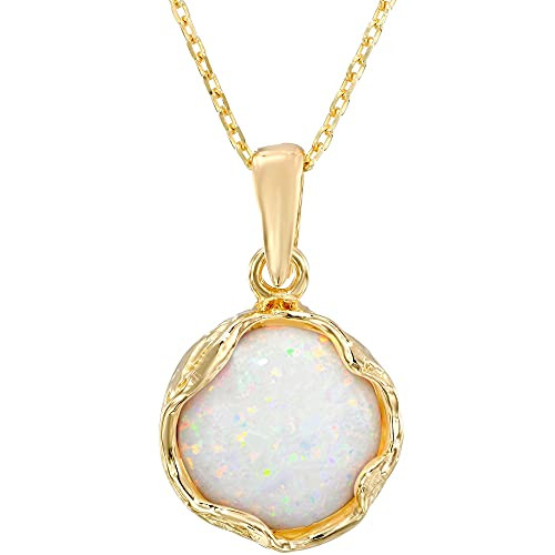 14K Gold Plated White Opal Necklace - 14K Gold Plated over 925 Sterling Silver, Dainty 12mm White Opal Gemstone Pendant, October Birthstone, Handmade Vintage Antique Jewelry for Classy Women | Amazon (US)