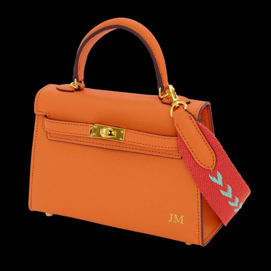 Lily & Bean Hettie Mini Bag - Orange with Initials & Fabric Strap | Lily and Bean