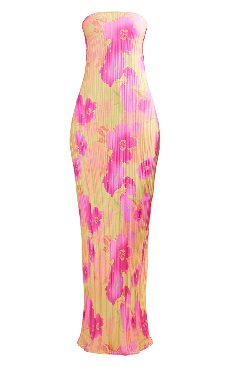 Multi Floral Print Plisse Bandeau Cowl Back Maxi Dress | PrettyLittleThing US